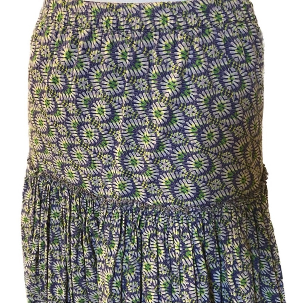 Coldwater Creek Boho Floral Midi Skirt Size S Blue Green Tiered Pull On - Picture 7 of 9